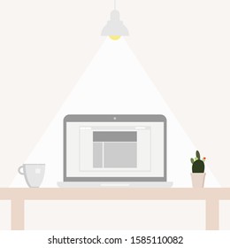 Office desk or table with computer. Business workspace or interior. Workplace in flat style. Vector illustration.