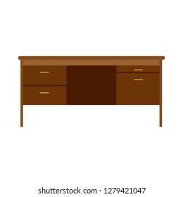 Office desk table computer job. Business furniture flat workspace isolated white vector