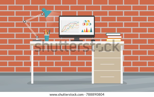 Office Desk Table Computer Lamp Pencil Stock Vector Royalty Free