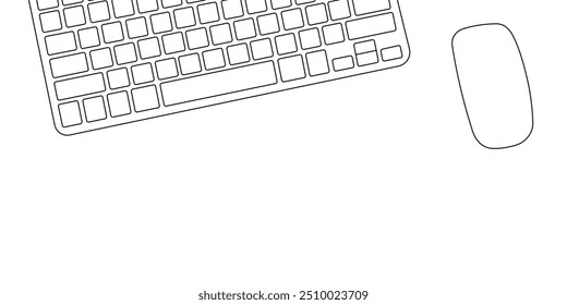 office desk table with laptop computer, cup of coffee and book. line art style vector with transparent background.