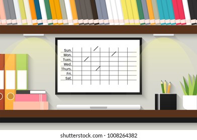 Office desk or table with laptop, workplace interiorin, flat design style-Vector illustration.