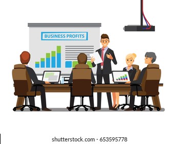 Office desk for team planning and working ,Vector illustration cartoon character.