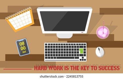 Vista superior de escritorio de oficina con comillas. Adecuado para la ilustración de noticias