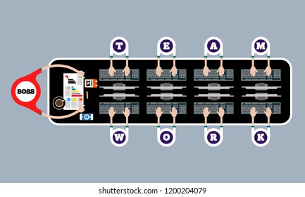 Office desk with topic of teamwork. Vector concept for  printed materials, website, promotional materials.