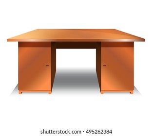 Office desk with two doors isolated on white background.Vector illustration. 