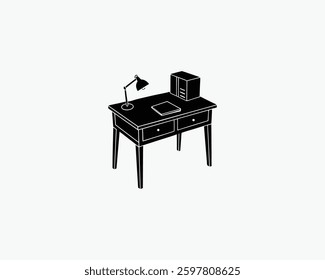 office desk vector art black color illustration design