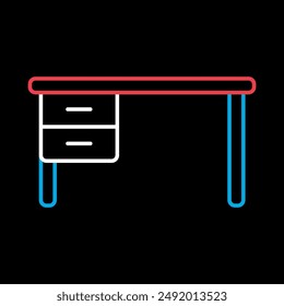 Office desk vector on black background icon. Table sign. Graph symbol for furniture, web site and apps design, logo, app, UI