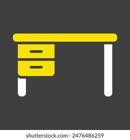 Office desk vector on dark background icon. Table sign. Graph symbol for furniture, web site and apps design, logo, app, UI
