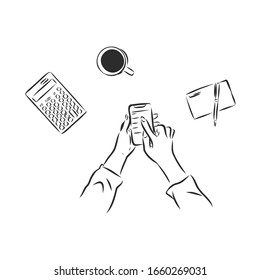 office desk, vector sketch illustration 