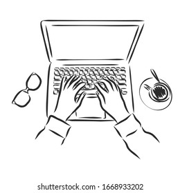 office desk, vector sketch illustration 