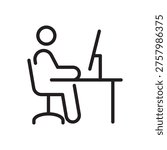 Office Desk Worker Line Icon. Workplace Productivity Outline Vector