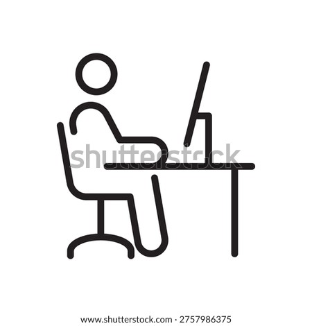 Office Desk Worker Line Icon. Workplace Productivity Outline Vector