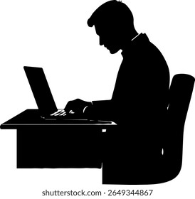 Office Desk Worker Silhouette Man with Laptop Vector