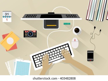 office desk ,working on light table. work organization concept illustration