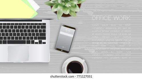 Office desk, workplace desk table. Vector illustration.
