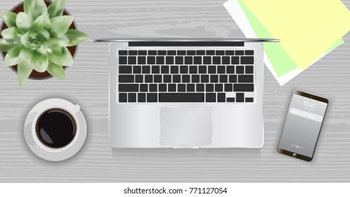 Office desk, workplace desk table. Vector illustration.