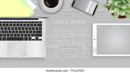 Office desk, workplace desk table. Vector illustration.