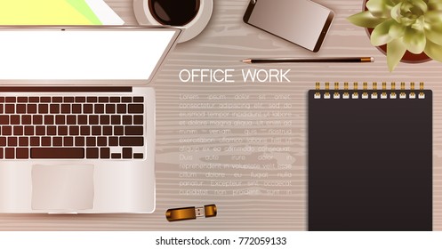 Office desk, workplace desk table. Vector illustration.