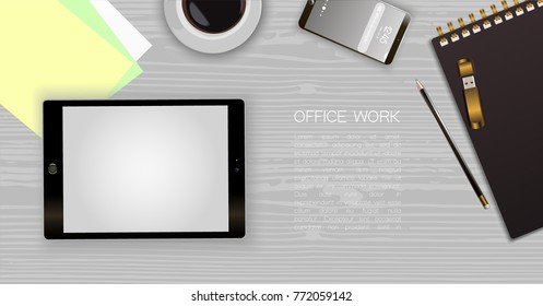 Office desk, workplace desk table. Vector illustration.
