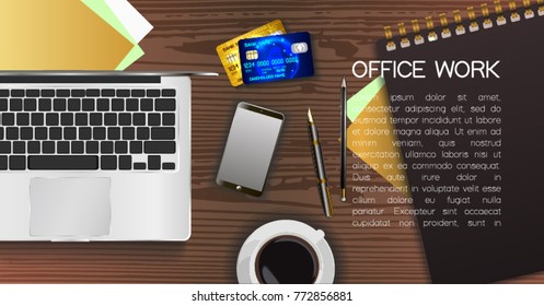 Office desk, workplace desk table. Vector illustration.