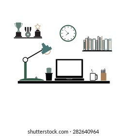 Office desk workspace computer vector