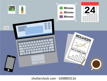 office desk and workspace concept with flat style