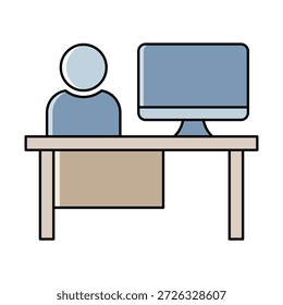 Icono de espacio de trabajo de escritorio de Office que representa la productividad, el entorno de trabajo profesional, la organización y las tareas diarias.