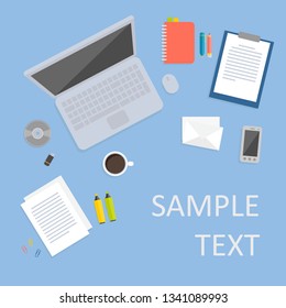 Office desk and workspace vector flat illustration