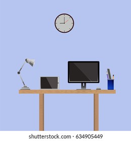 office desk,interior of working place concept in flat design