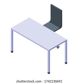 Office desktop with chair icon. Isometric of office desktop with chair vector icon for web design isolated on white background
