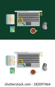 Office desktop flat design concept. Can be used for web design, printed materials, presentations