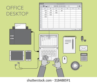 Office desktop form up, flat design, vector.
