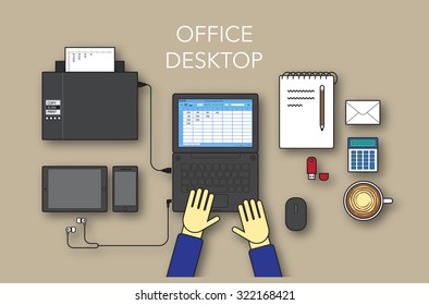 Office desktop form up, flat design, vector.