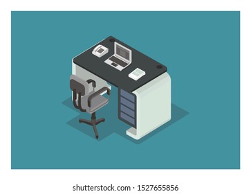 Office desktop illustration in isometric view
