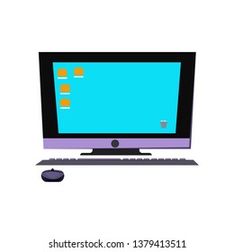 Office desktop. Monitor, keyboard, mouth. Office attributes concept. Vector illustration can be used for topics like workplace, computer, equipment