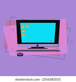 Office desktop. Monitor, keyboard, mouth. Office attributes concept. Vector illustration can be used for topics like workplace, computer, equipment