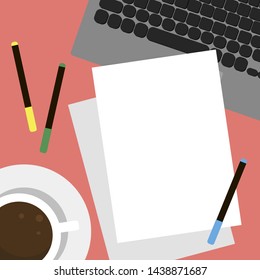 Office desktop workspace. Flat design vector mock up.