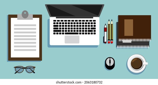 Office desktop workspace. top view. eps 10