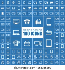 Office Device, Computer, Laptop, Printer and Scanner Vector Flat Icons.