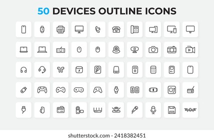 Office devices and gadgets outline icons collection