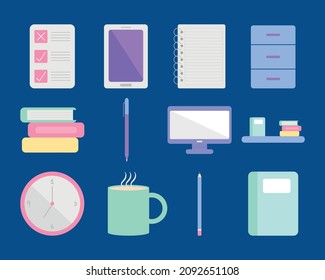 office and devices icon set