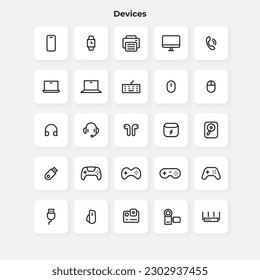 Office devices line icons collection. Thin outline icons pack