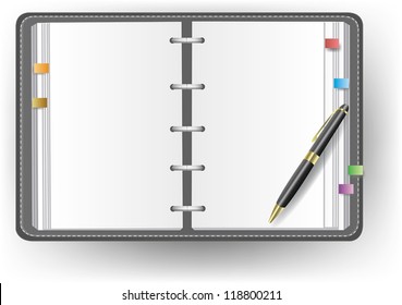 Office diary notebook and notepad organizer with no line and a ballpoint pen, create by vector