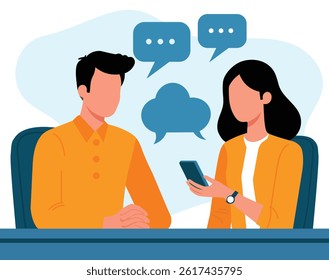Office Discussion with Smart phone Flat Vector Illustration