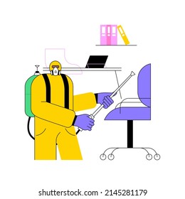 Office disinfection service abstract concept vector illustration. Clean workspace, surface sanitizing, employee safety amid covid19 pandemic, virus exposure, personal protection abstract metaphor.