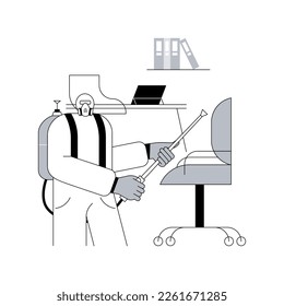 Office disinfection service abstract concept vector illustration. Clean workspace, surface sanitizing, employee safety amid covid19 pandemic, virus exposure, personal protection abstract metaphor.