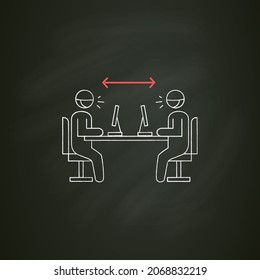 Office distance chalk icon.Coughing office workers.Concept of covid infection prevention,openspace and coworking social distancing instruction.Isolated vector illustration on chalkboard