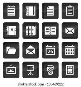 Office and document icons with black buttons with shadow
