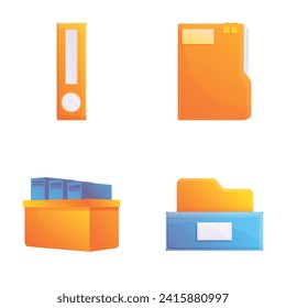 Office document icons set cartoon vector. Binder folder and registration journal. Office stationery