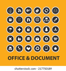 office, documentos iconos, signos, ilustraciones, vectores, símbolos set